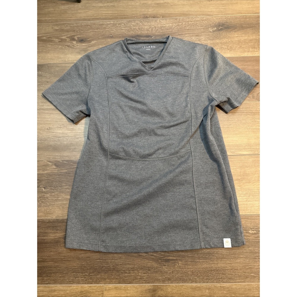 LALABU Dad Shirt Large Mens Gray Short Sleeve Kangaroo Pouch